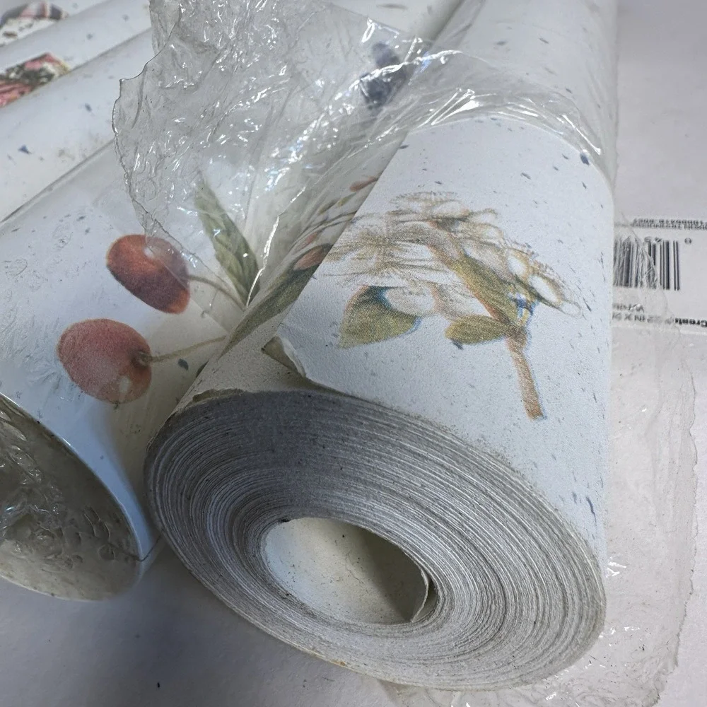 Imperial Wallpaper Vintage 5 DBL Rolls Prepasted‎ Fruit On Beige&White 000259663